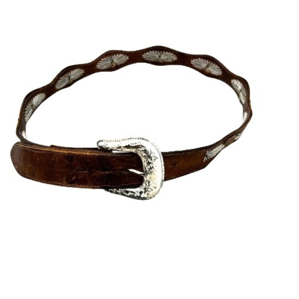 Nocona Western Concho Leather Belt Womens 34 Brown Yellowstone Cowgirl Rodeo 90s
